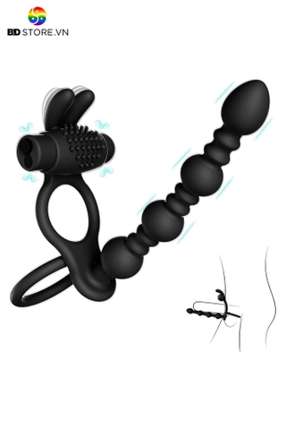 BDT5030 - Vòng đeo dương vật rung tai thỏ và anal ball có 10 chế độ