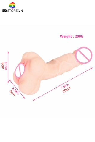 BDT775 - Âm đạo giả 2 đầu dương vật silicon rỗng ruột dài 20cm