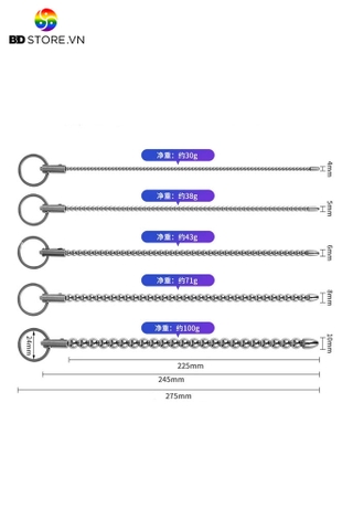 BDT839 - Dụng cụ sounding inox thiết kế chuỗi bi liền mix vòng đeo dài 275mm