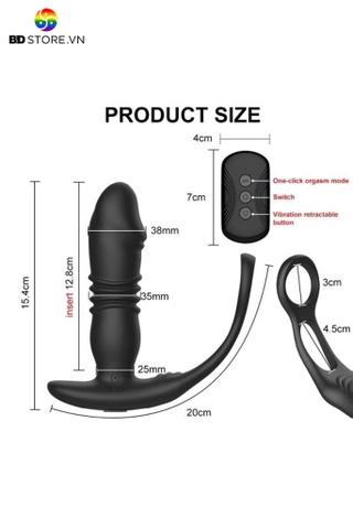 BDT984 - Máy rung hậu môn mix vòng đeo gốc cu silicon có chế độ thụt