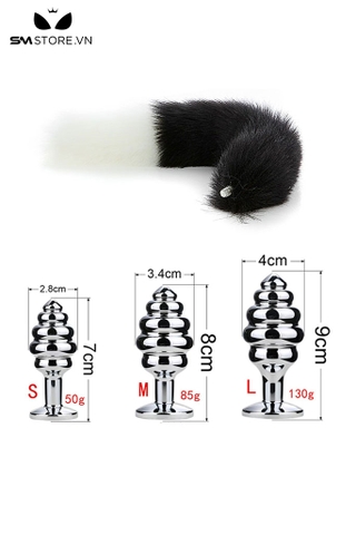 SMT046 - butt plug đuôi cáo 2 màu kèm phích xoắn ốc với 3 size