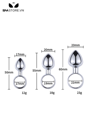 SMT3363 - Đồ chơi hậu môn hình thoi trơn inox có tay cầm có 3 size