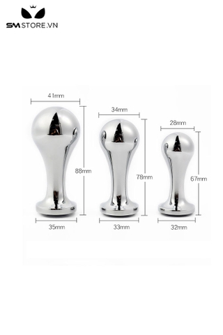 SMT3414 - Butt plug đầu tròn bằng inox cao cấp không gỉ có 3 size