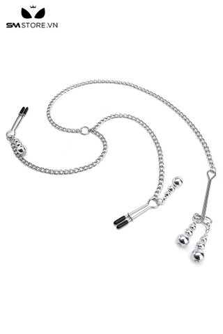 SMT3628 - Kẹp núm vú 3 đầu chữ U bằng kim loại kết hợp chuỗi hạt