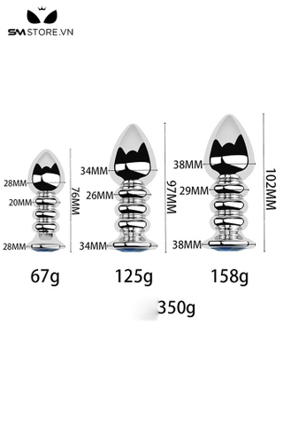 SMT4253 - Butt plug inox không gỉ thiết kế xoắn ốc đính kim cương