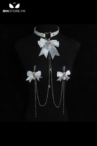 SMT4749 - Kẹp ngực dạng thít có vòng cổ chocker gắn chuông