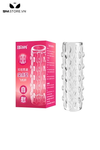 SMT4907 - Cốc thủ dâm trong suốt 2 đầu hình trụ có nhiều gân gai nổi