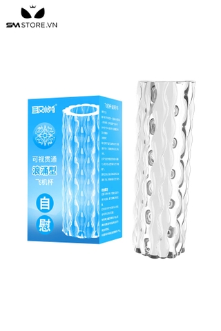 SMT4907 - Cốc thủ dâm trong suốt 2 đầu hình trụ có nhiều gân gai nổi