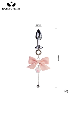 SMT4958 - Butt plug inox gắn nơ và mix chân mèo dài 18 và 20cm