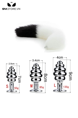 SMT046 - butt plug đuôi cáo 2 màu kèm phích xoắn ốc với 3 size