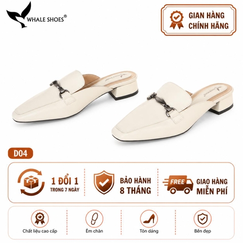 (Tăng size) Sục mũi vuông nam nữ  Whale Shoes 2cm, da mờ đính khóa lắc chì, đế chống trượt-D04