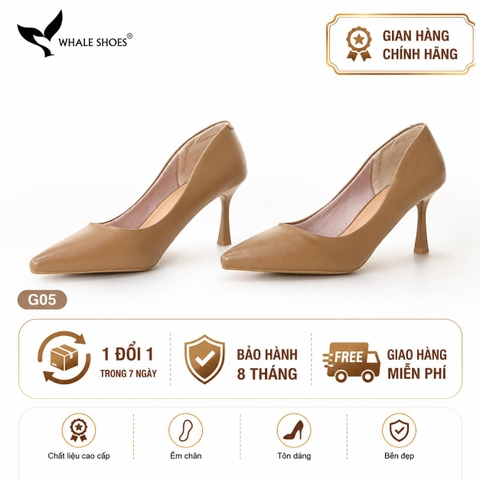 Giày cao gót nữ Whale Shoes 7cm mũi nhọn, da mờ, đế chống trơn trượt-G05