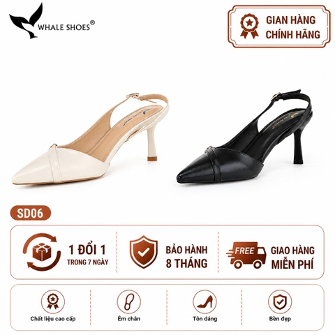 Giày cao gót Whale Shoes 7cm, mũi nhọn cổ tim, khoét eo da mờ, khoá đính đá, đế chống trượt-SD06
