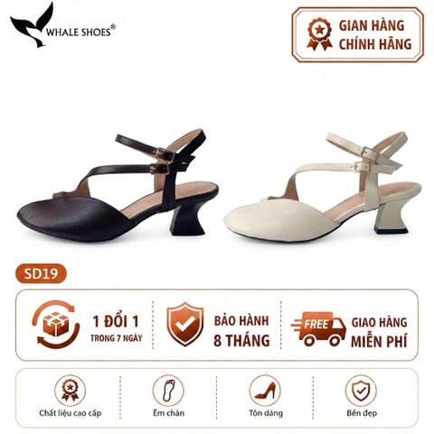 Xăng đan Whaleshoes gót 5cm, mũi tròn thiết kế cut out-SD19