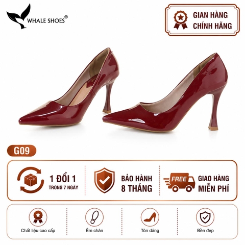 Giày cao gót nữ Whale Shoes 9cm da bóng, mũi nhọn hiện đại thanh lịch, đế chống trơn trượt-G09