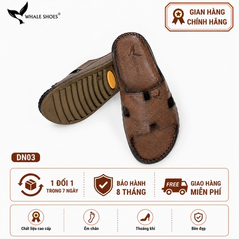 Dép nam  Whale Shoes Quai Ngang Bản To Chữ H, Êm Chân, Đế Chống Trơn Trượt - DN03 (Tăng size )