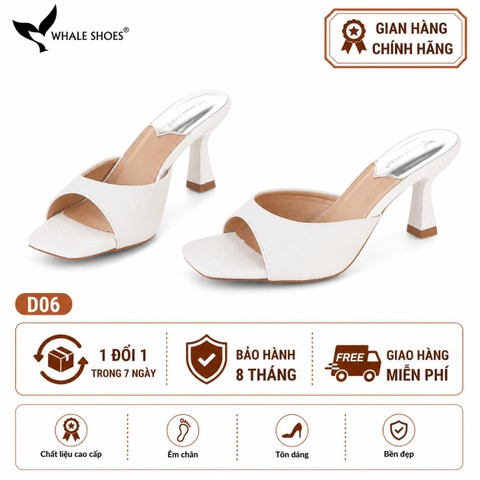 Dép (guốc) nữ Whale Shoes 6cm (tăng size) mũi vuông, vân da dưa lưới, gót trụ, đế chống trượt-D06