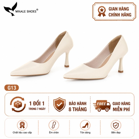 (Giảm size) Giày Cao Gót Whale Shoes 8cm, bít mũi, da mờ, lót êm, đế chống trượt-G13
