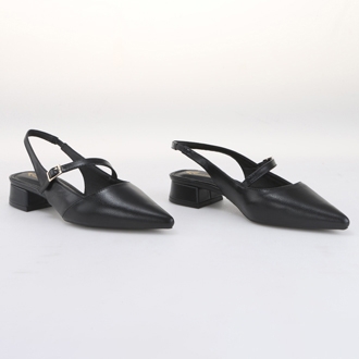 Whale Shoes SD08 - Giày slingback nữ 3cm mũi nhọn da mờ, đơn giản thanh lịch, gót vuông bọc da, đế chống trơn trượt