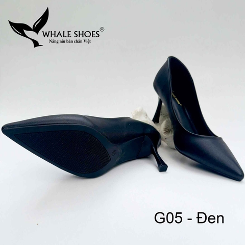 Whale Shoes G05 – Giày cao gót 7cm mũi nhọn da mờ thanh lịch hiện đại, gót nhọn, đế chống trơn trượt