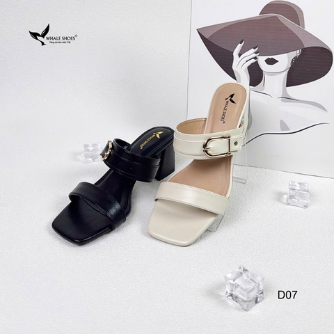 Dép cao gót 5cm mũi vuông, đính khóa trang trí thanh lịch, mang cực êm chân, đế chống trơn trượt- Whale Shoes D07