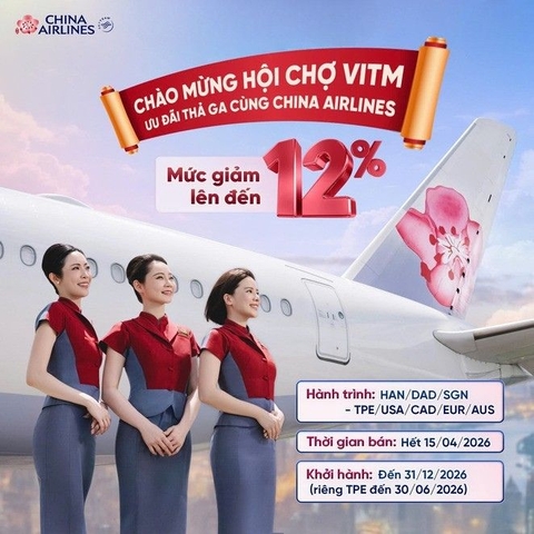 China Airlines tung ưu đãi đến 12% tại VITM 2026 – Cơ hội săn vé quốc tế giá tốt