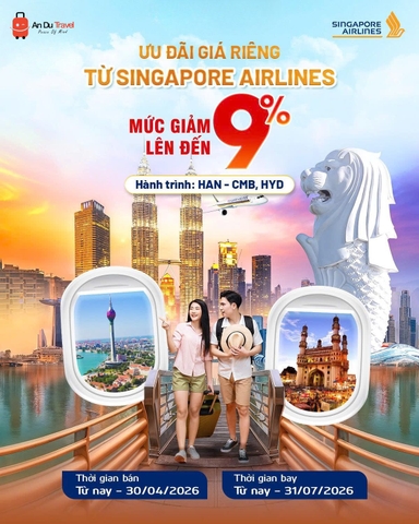 Ưu đãi đặc biệt từ Singapore Airlines – Giảm đến 9% cho các hành trình quốc tế