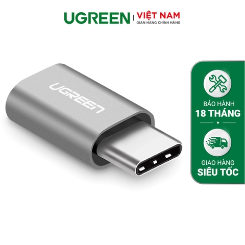 Đầu chuyển Micro USB cái sang USB-Type C đực vỏ nhôm UGREEN US189