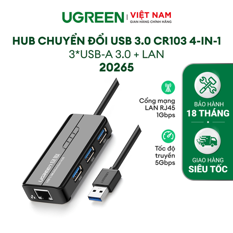 Hub chuyển đổi USB3 sang 3 USB 3.0 và RJ45 kèm 3 cổng LAN 20265