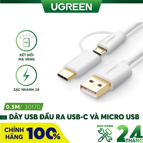Dây USB đa năng 2 trong 1 đầu ra Micro-USB và USB Type C dài 0.25-2M UGREEN US142 - Đen-2