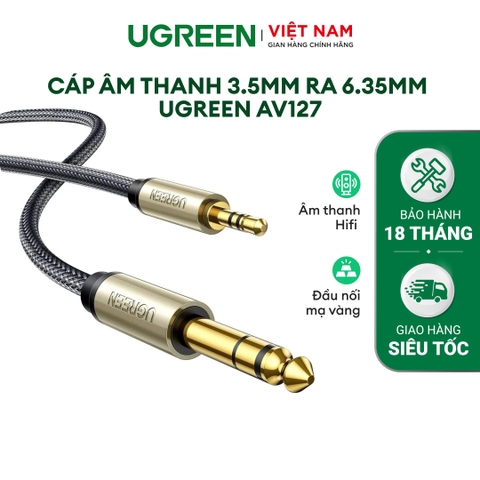 Cáp âm thanh 3.5mm ra 6.35mm UGREEN AV127 - Truyền tải âm thanh Hifi chất lượng cao - Đầu nối mạ vàng, vỏ bện chống rối - Màu đen-Khác-2
