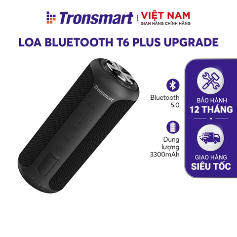 Loa Bluetooth 5.0 Tronsmart T6 Plus / T6 Plus Upgraded Công suất 40W Hỗ trợ TWS ghép đôi 2 loa - Âm thanh vòm âm bass sâu và trầm với 3 chế độ EQ - Kháng nước IPX6 Thời gian nghe nhạc lên tới 24h Hàng phân phối chính hãng