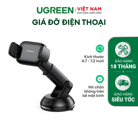 Giá đỡ điện thoại trên ô tô UGREEN LP176 - Chất liệu plastic, đệm silicon chống shock, chống xước - 60196-màu đen