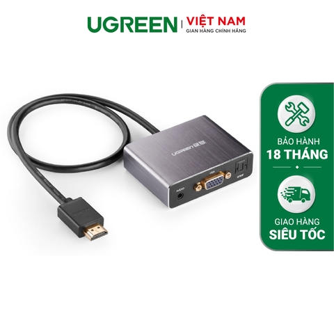 Cáp chuyển đổi HDMI sang VGA UGREEN 40282 Tích hợp cổng quang Optical Analog SPDIF 5.1 và Audio 3.5mm dài 0.5m - Hàng phân phối chính hãng - Bảo hành 18 tháng 1 đổi 1