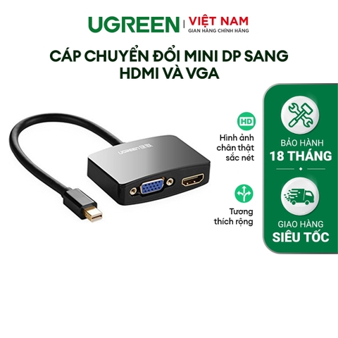 Cáp chuyển mini DP sang HDMI và VGA dài 15CM UGREEN MD108 - Đen