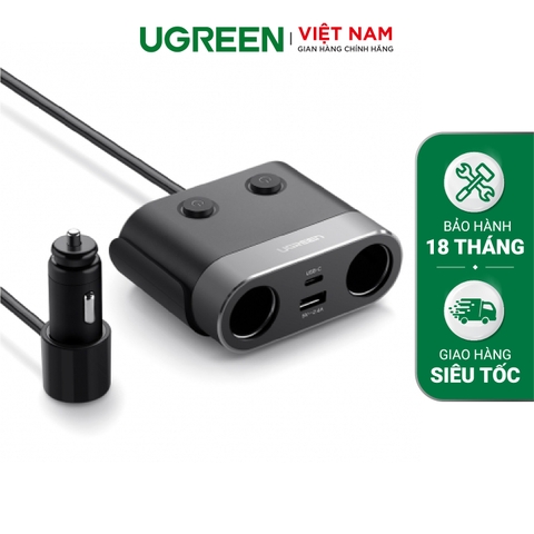 Sạc trên xe hơi UGREEN CD131 Hỗ trợ 2 cổng USB - Hàng phân phối chính hãng - Bảo hành 18 tháng 1 đổi 1