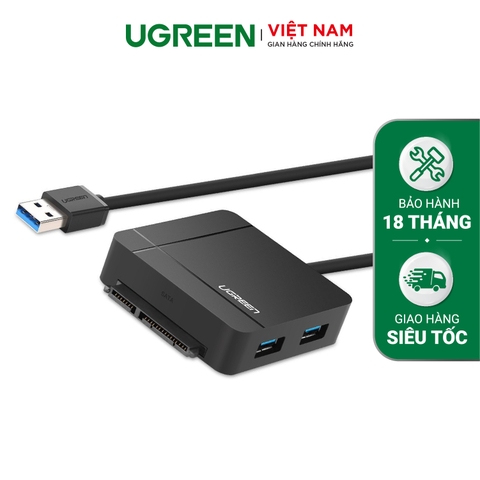 Dây cáp USB 3.0 sang SATA III + Hub 2 cổng USB 2.0 + Đầu đọc thẻ kèm nguồn 12V UGREEN US231 30918 - Hãng phân phối chính thức