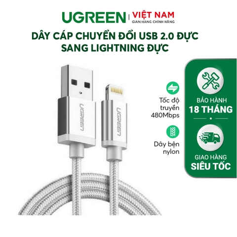 Cáp sạc iPhone Lightning MFi UGREEN US199 - Sạc ổn định dòng 2.1A, tốc độ truyền 480Mbps - Hàng phân phối chính hãng - Bảo hành 18 tháng 1 đổi 1