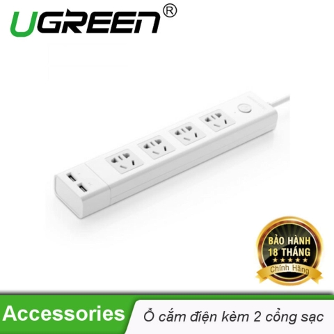Ô cắm điện đa năng 4 cổng + 2 cổng sạc USB + Cổng tắc; MAX 2500W