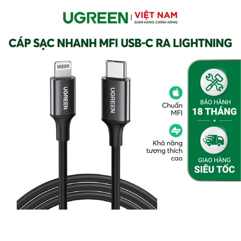 Cáp sạc nhanh Type C UGREEN US171 Sạc nhanh 18W, đạt chuẩn Mfi - Tốc độ truyền dữ liệu 480Mbps - Màu trắng cổ-Lightning- USB-C-2