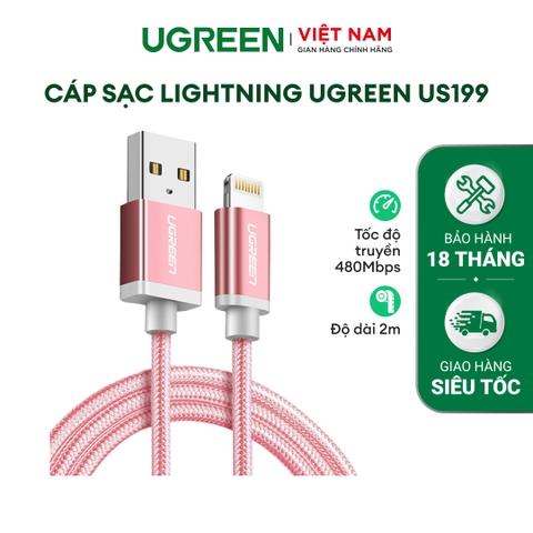Cáp sạc iPhone Lightning MFi UGREEN US199 - Sạc ổn định dòng 2.1A, tốc độ truyền 480Mbps - Hàng phân phối chính hãng - Bảo hành 18 tháng 1 đổi 1