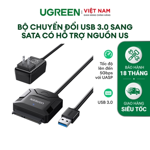Dây chuyển đổi USB 3.0 sang SATA kèm dây nguồn 12V2A dài 25-50CM UGREEN CR108 - 20636-Model US