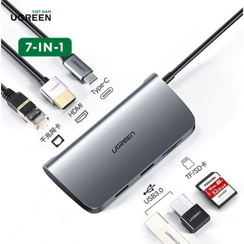 Bộ chuyển đổi Ugreen 50852 USB Type-C sang HDMI, Lan, USB 3.0, SD/TF