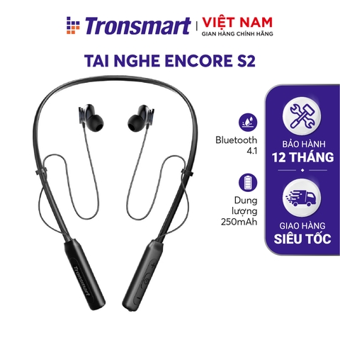 Tai nghe Bluetooth thể thao 5.0 Tronsmart Encore S2 Plus Khử tiếng ồn và có míc đàm thoại Tiêu chuẩn kháng bụi chống nước IPX45 và mồ hôi Thời gian sử dụng lên tới 24h. thích hợp tập thể dục thể thao - Hàng phân phối chính hãng