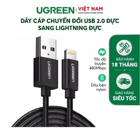 Cáp sạc iPhone Lightning MFi UGREEN US199 - Sạc ổn định dòng 2.1A, tốc độ truyền 480Mbps  - Hàng phân phối chính hãng - Bảo hành 18 tháng 1 đổi 1