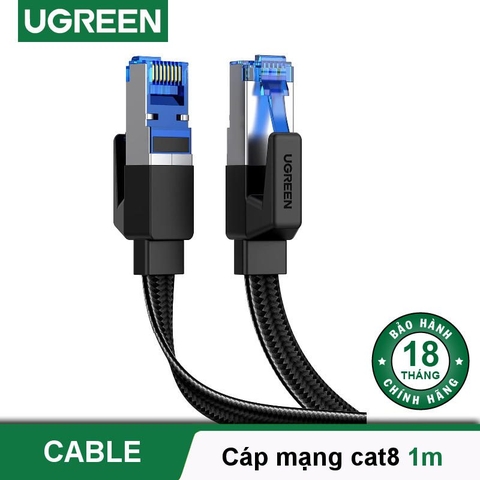 Cáp mạng Cat8 Ugreen NW190 40Gbps 2000mhz dây dẹt Nylon Braided Màu Đen NW190 Hàng chính hãng - 3m
