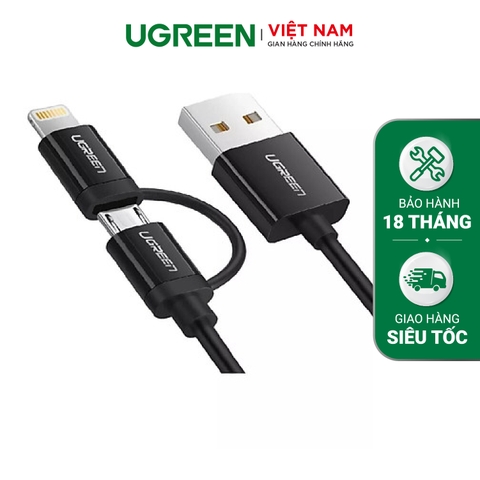 Cáp dữ liệu USB 2trong1 micro+ lightning US178