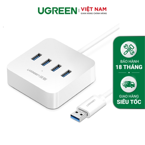 Hub USB 3.0 ra 4 cổng USB 3.0 hỗ trợ nguồn DC 5V/2A dài 0,5-1.5m UGREEN CR118 - 1.5m-trắng