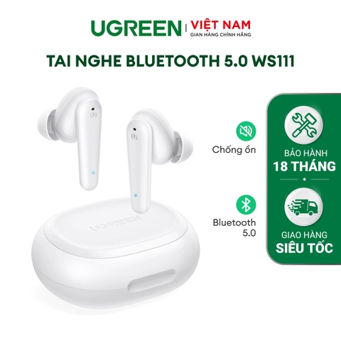 Tai nghe Bluetooth 5.0 UGREEN WS111 - Âm thanh Hifi True Wireless - Sạc nhanh 1.5 giờ, thời gian sử dụng lên đến 24 giờ - 80650-trắng