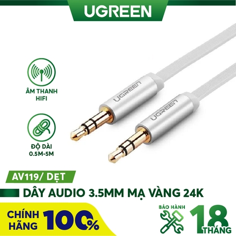 Dây Audio 3.5mm 2 đầu đực dạng cáp tròn mạ Vàng 24K TPE  UGREEN AV119 - Dài 5m-10737